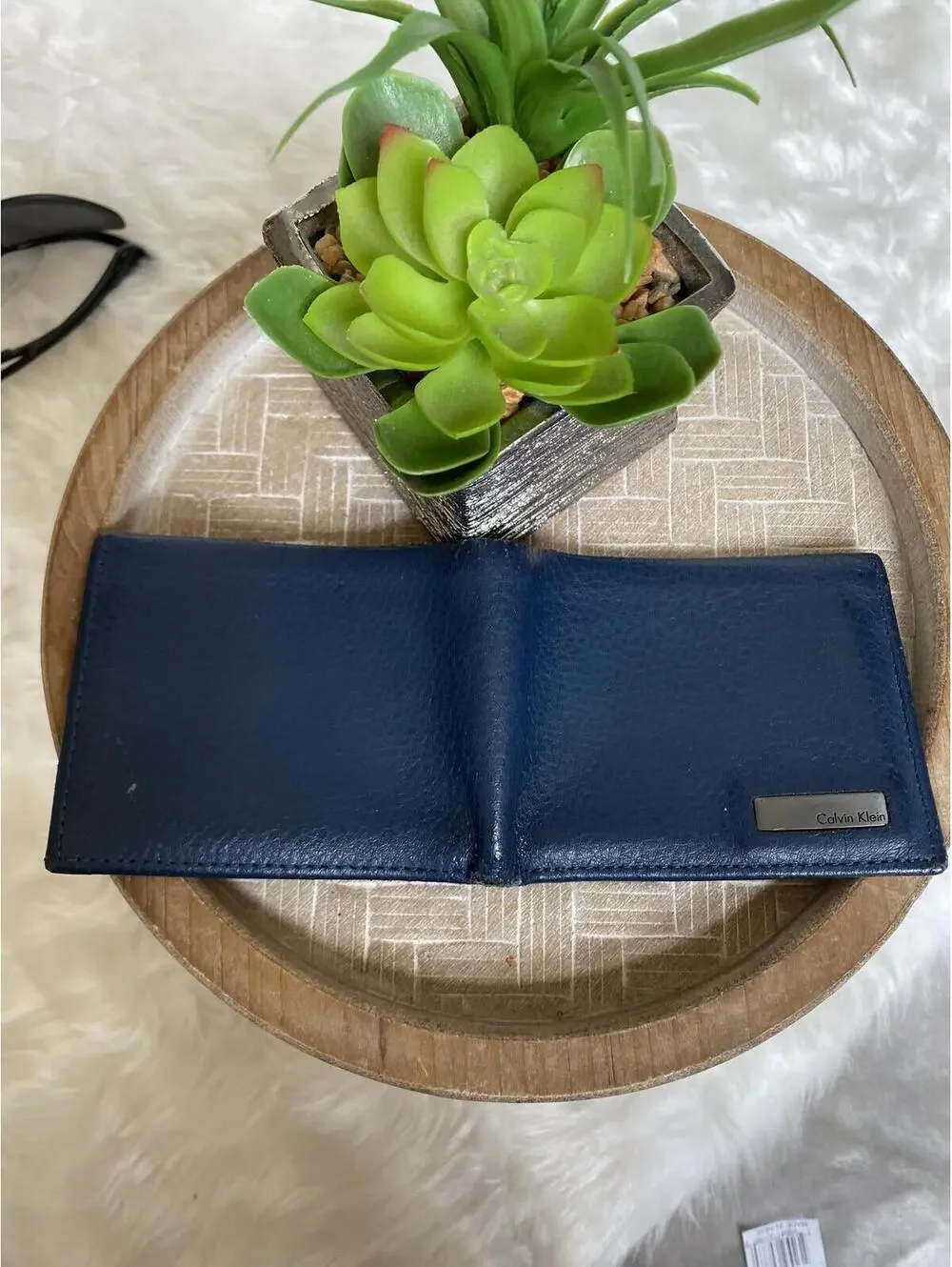 Calvin Klein Men's Navy Blue Leather Bifold Wallet